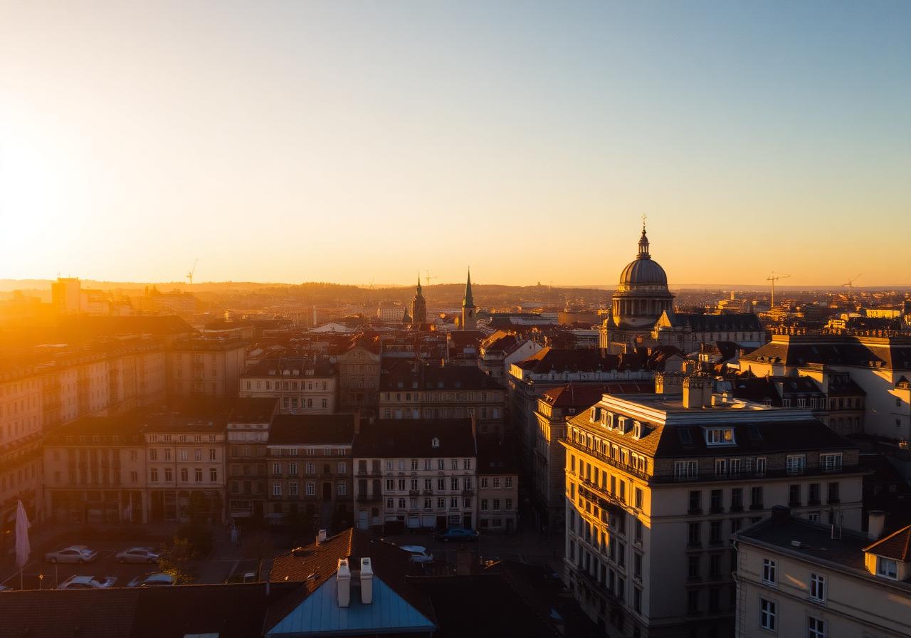 European cityscape at golden hour